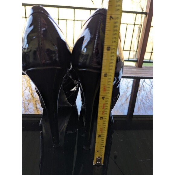 H by Halston Pumps Womens Sz 8.5 Black Patent Leather Platform Peeptoe Stilettos - Picture 13 of 16